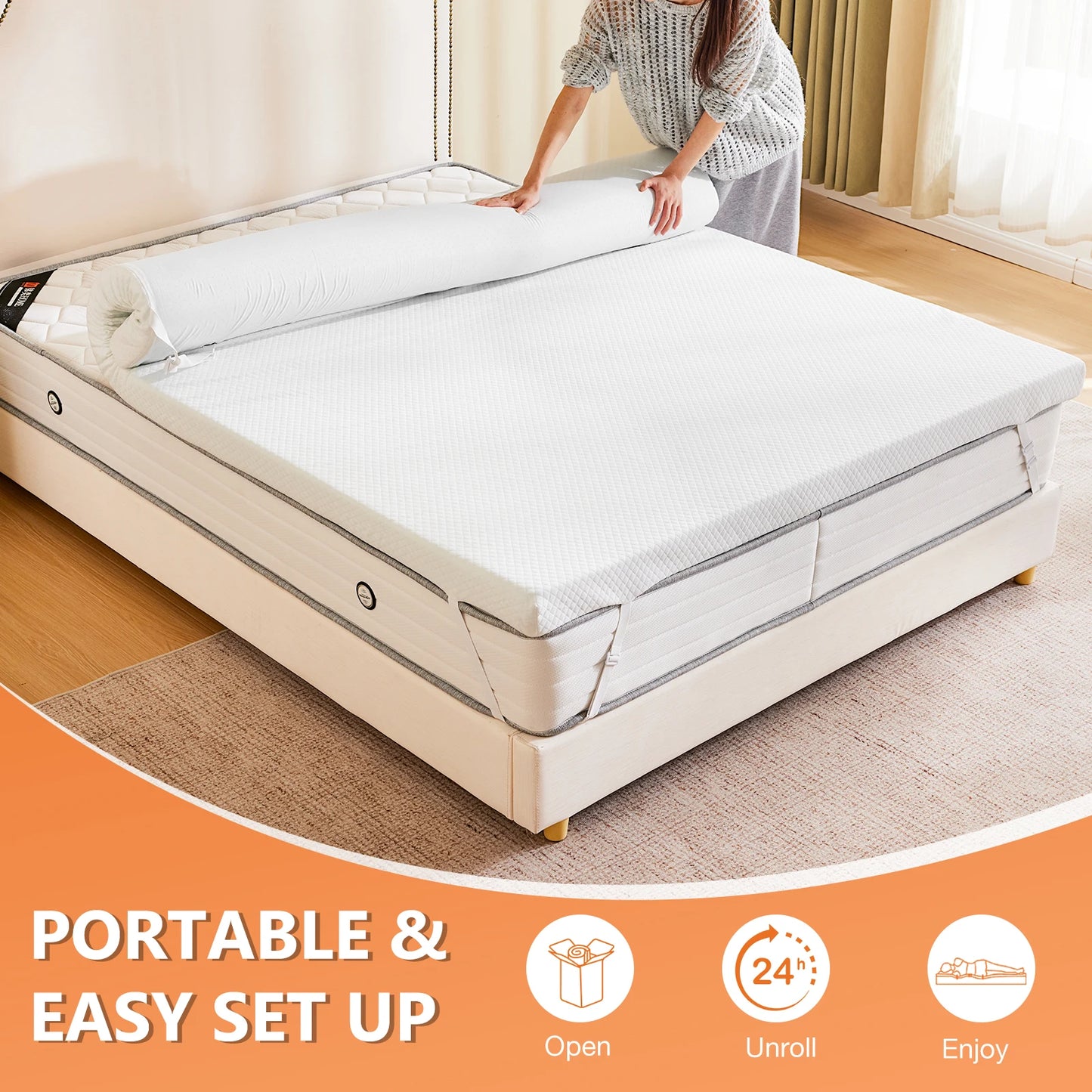 JHK Memory Foam Gel Infused Mattress Topper With Fabric Cover