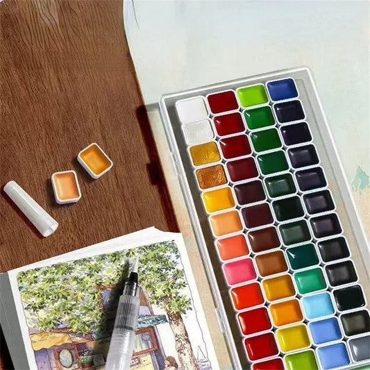 Professional 48 Colors Granulating Watercolor Paint Set 1ml Transparent Solid Pigment Art Supplies for Artists Adults Beginners