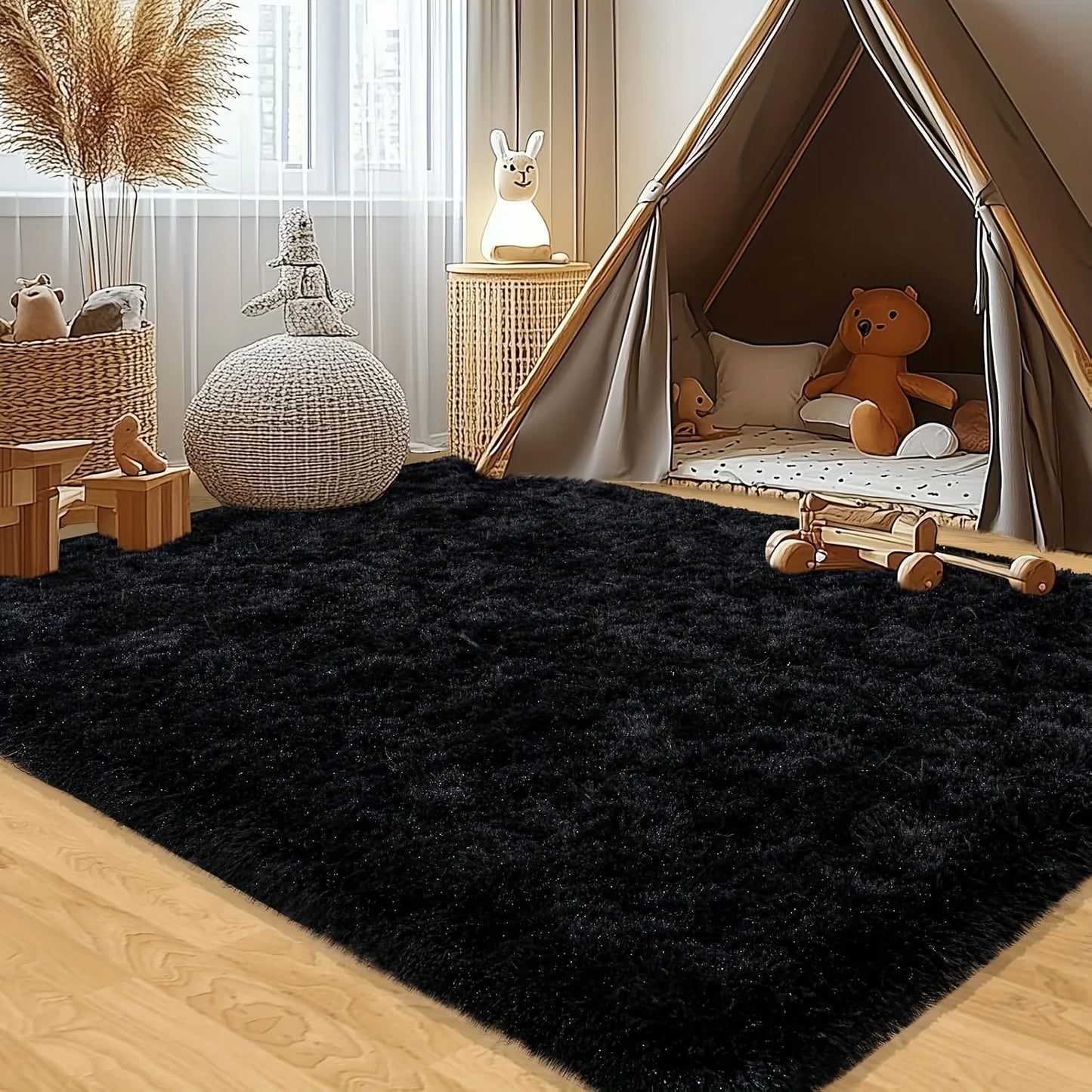 Soft Plush Area Rug Polyester With Geometric Pattern For Living Room