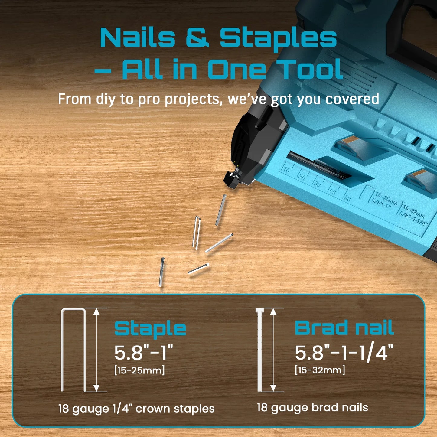 SEESII 18 Gauge Cordless Brad Nail Gun 1000 Brad Nails Cordless Stapler Framing Nailer Furniture Power Tool With 2pcs Battery