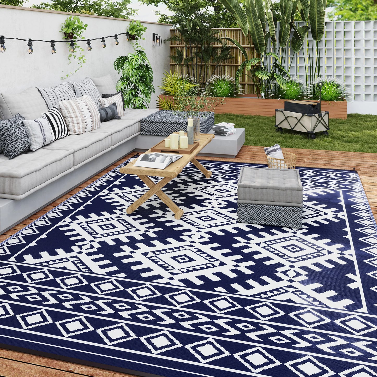 Outdoor Rug Geometric Rhombus Border Polypropylene