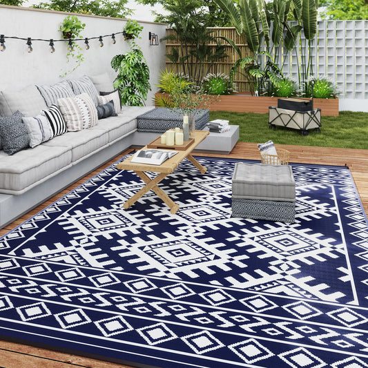 Outdoor Rug Geometric Rhombus Border Polypropylene