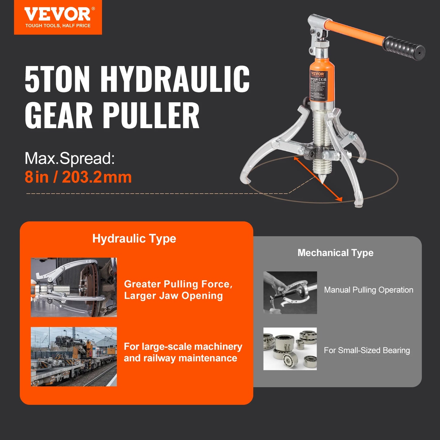 SucceBuy Hydraulic Gear Puller 5 to 15 Ton Wheel Bearing