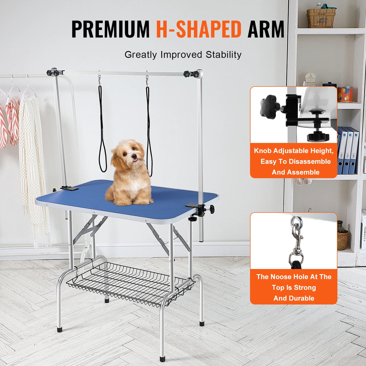 SucceBuy Foldable Dog Grooming Table With Two Arms And Loop