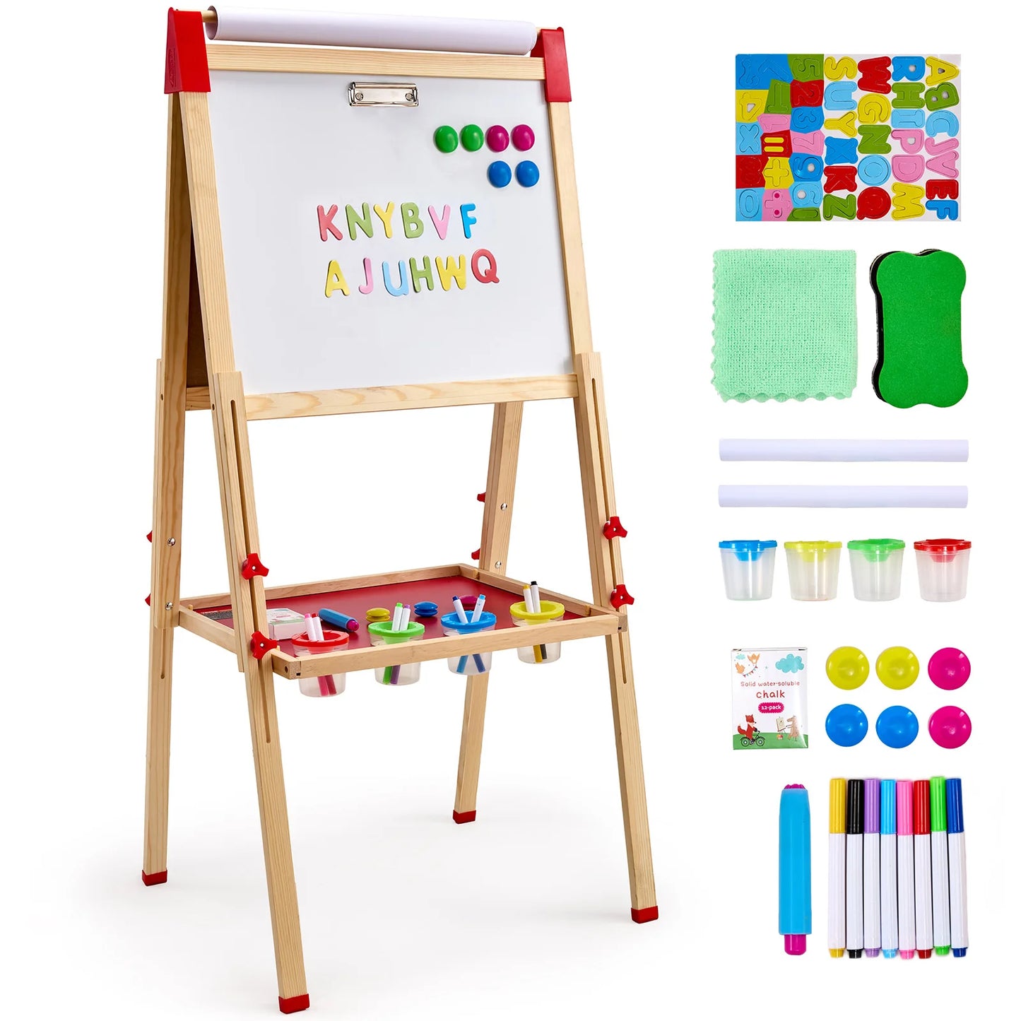SucceBuy Magnetic Drawing Board For Kids Wooden Double Sided Whiteboard Easel