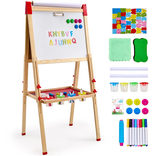 SucceBuy Magnetic Drawing Board For Kids Wooden Double Sided Whiteboard Easel