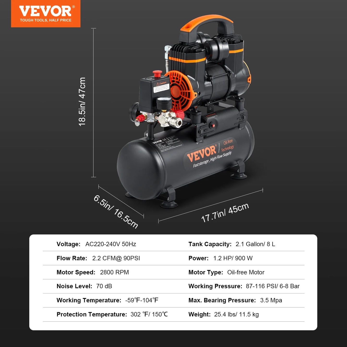 SucceBuy Silent Air Compressor 900W 1450W 1800W Quiet Oil Free