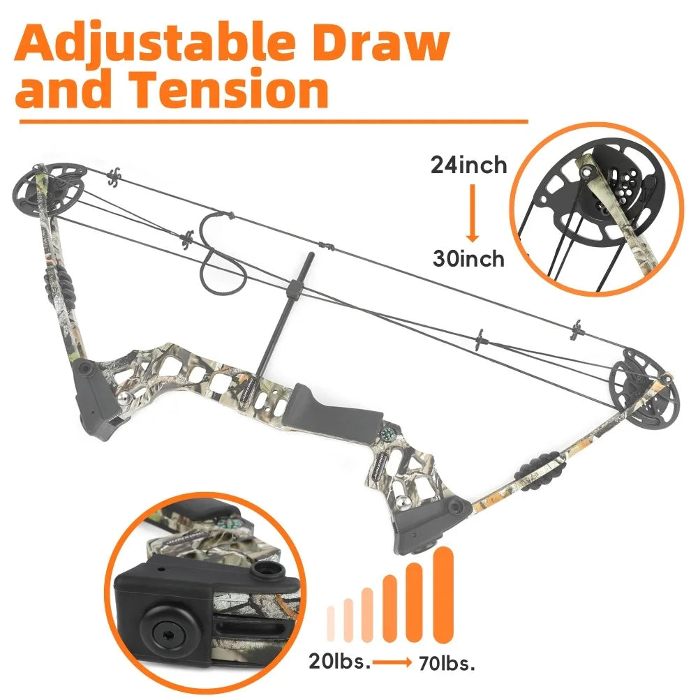 Adjustable Compound Bow Set With 500 Carbon Arrows 20-70lb 320FPS