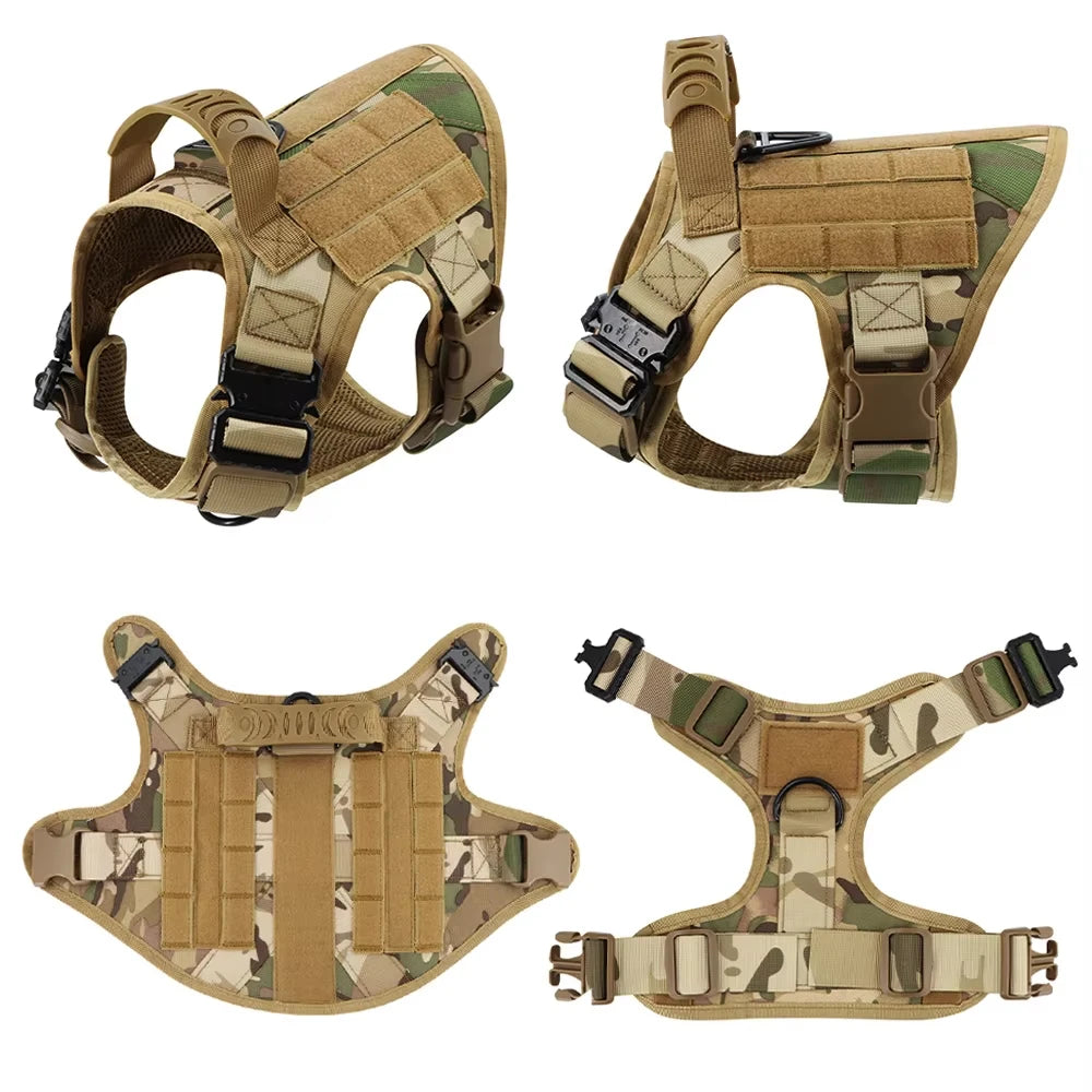 Tactical Nylon Dog Harness Vest With Padded Collar And Leash
