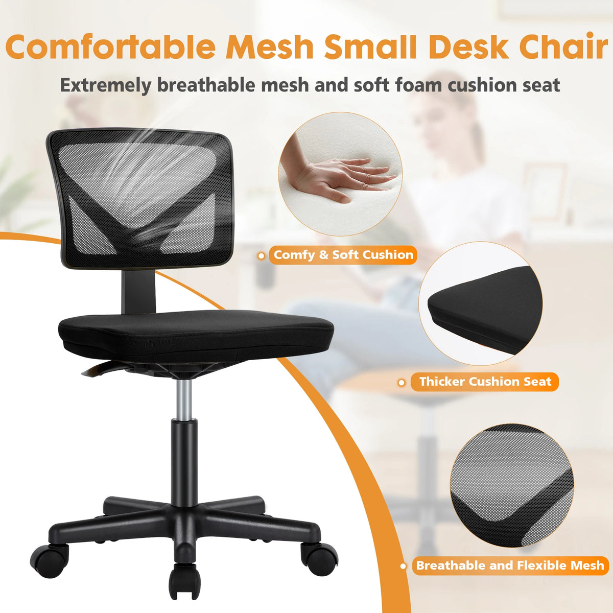 JHK Mesh Back Lumbar Support Armless Swivel Office Chair