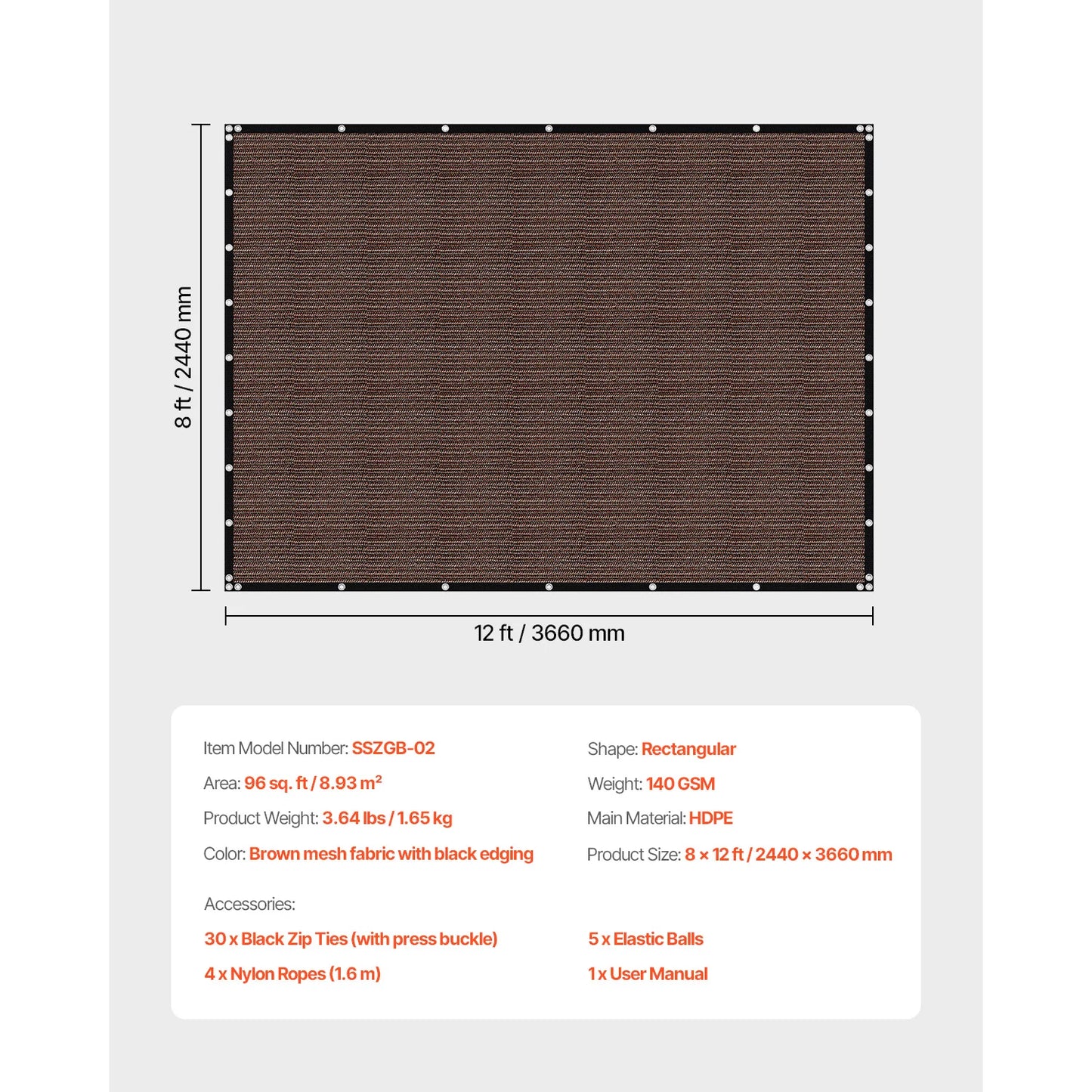 SucceBuy Sun Shade Cloth 140 GSM HDPE Outdoor Privacy Screen