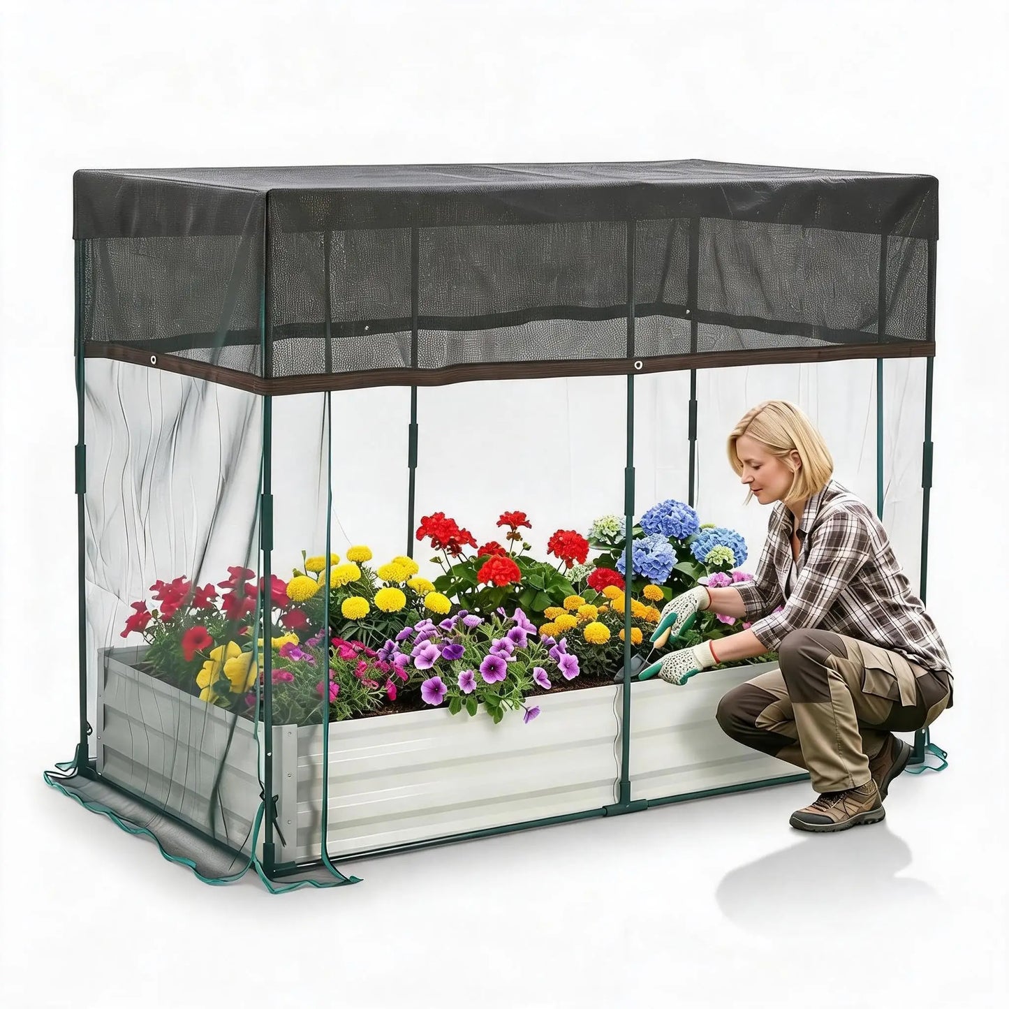 Galvanized Raised Garden Bed With Self Watering Mesh Cover