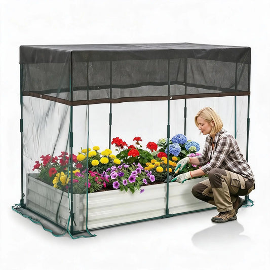 Galvanized Raised Garden Bed With Self Watering Mesh Cover