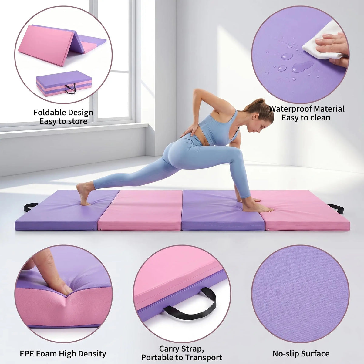 HiMISS Folding Gymnastics Exercise Mat for Yoga Pilates and Tumbling