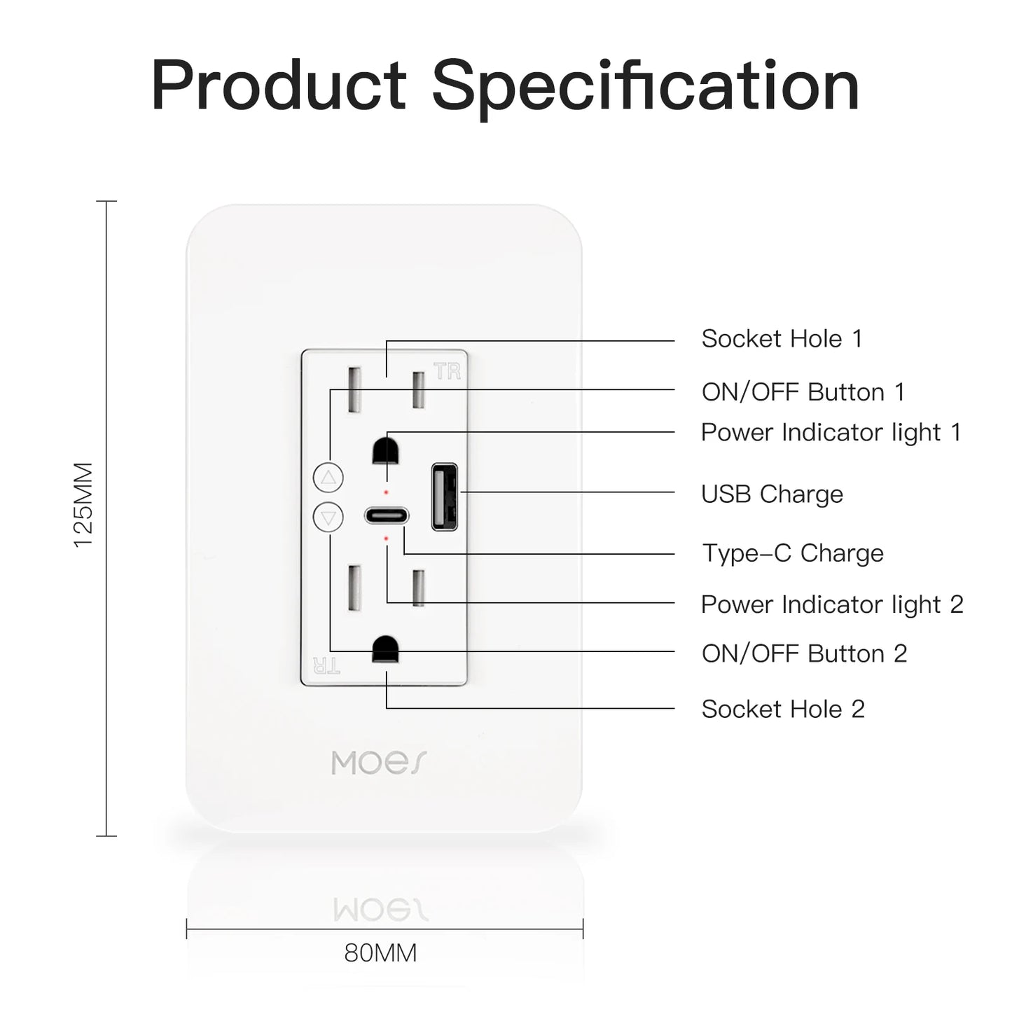 MOES WiFi Smart Power Wall Socket With USB Type-C Outlet, Alexa And Google Home