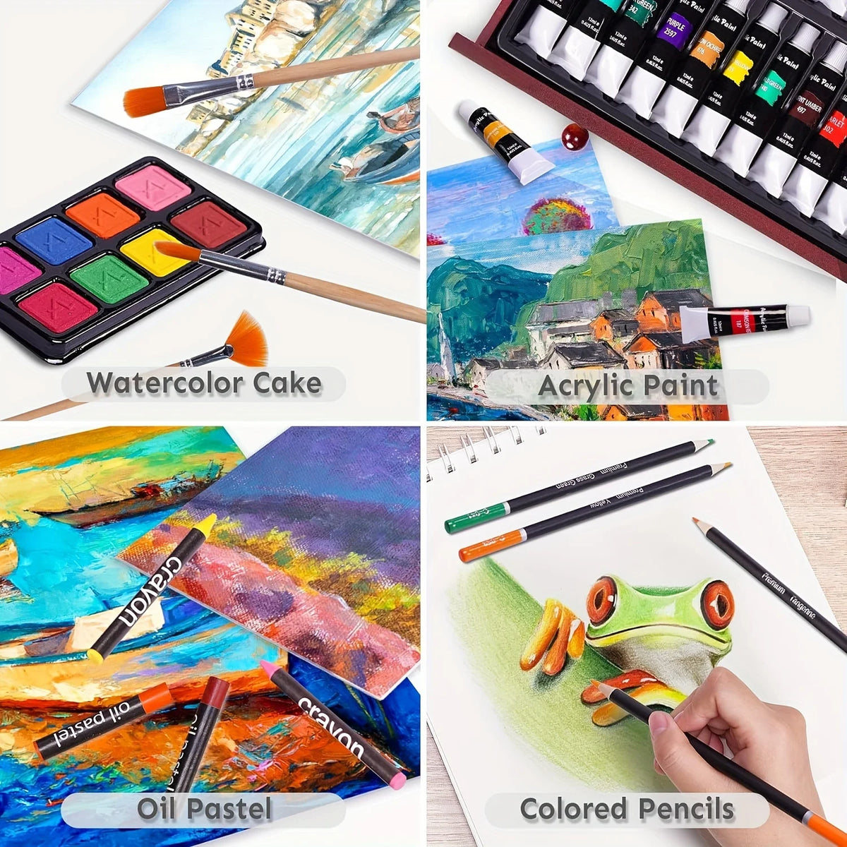Professional Art Kit With Crayons Oil Pastels And Watercolors