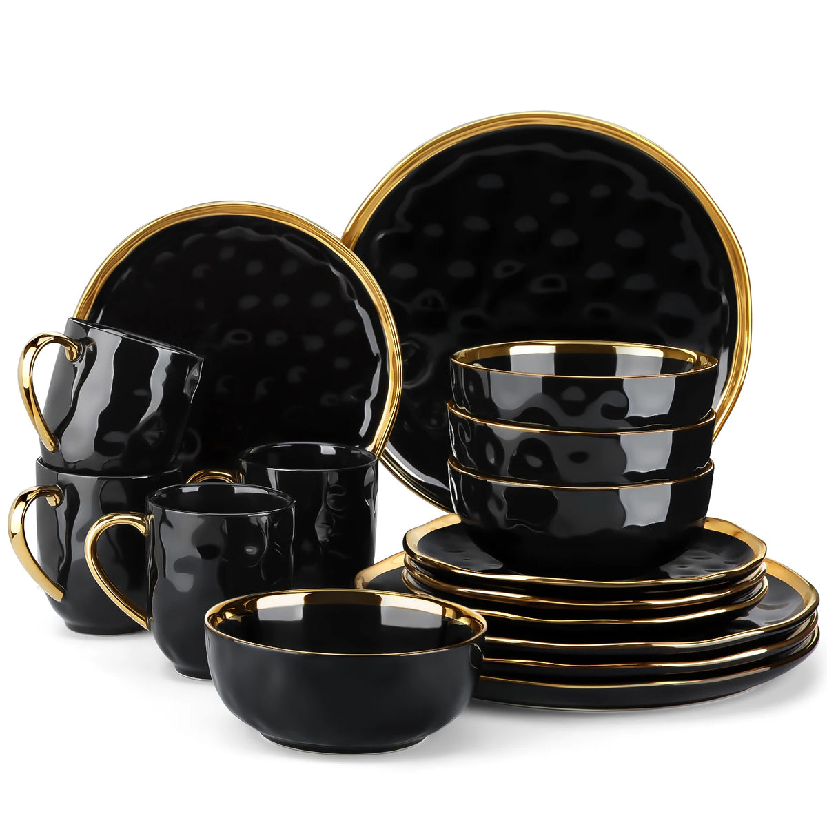 Malacasa Ceramic Dinnerware Set With Gold Trim Design