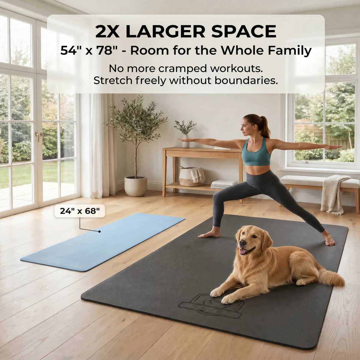 HAPBEAR Extra Large TPE Yoga Mat With Carrying Straps
