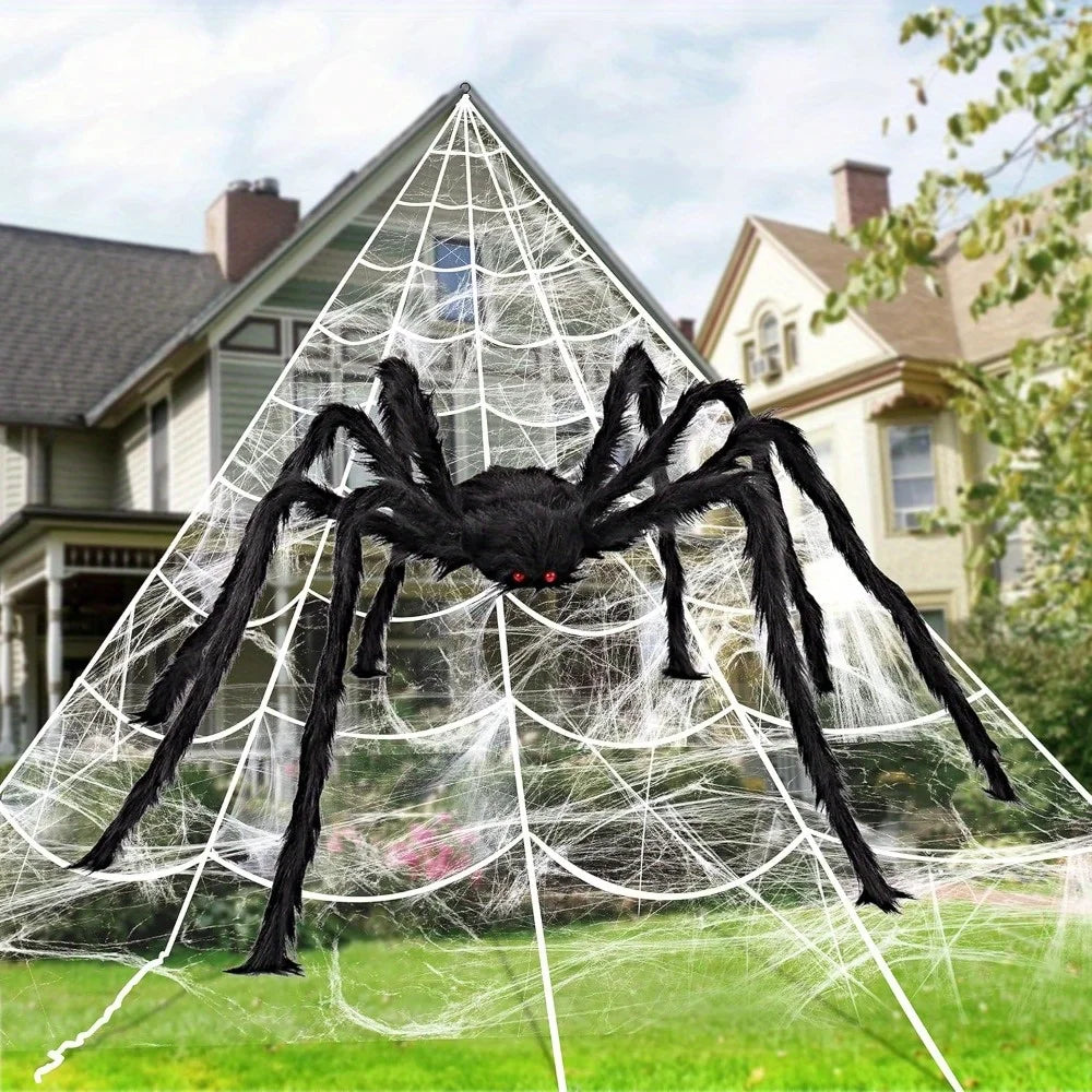 Halloween Giant Spider Decoration With Nylon Spider Web Set