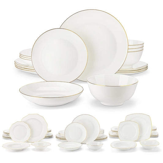MALACASA Nordic Bone China Tableware Set With Golden Rim