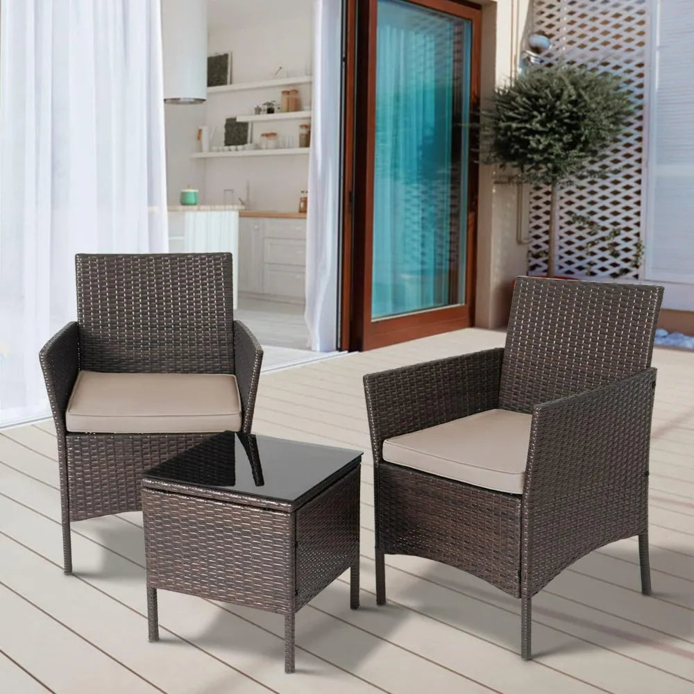 Outdoor 3 Piece PE Rattan Wicker Conversation Bistro Set Patio