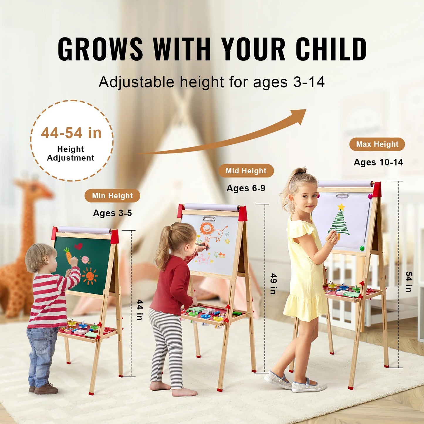 SucceBuy Magnetic Drawing Board For Kids Wooden Double Sided Whiteboard Easel