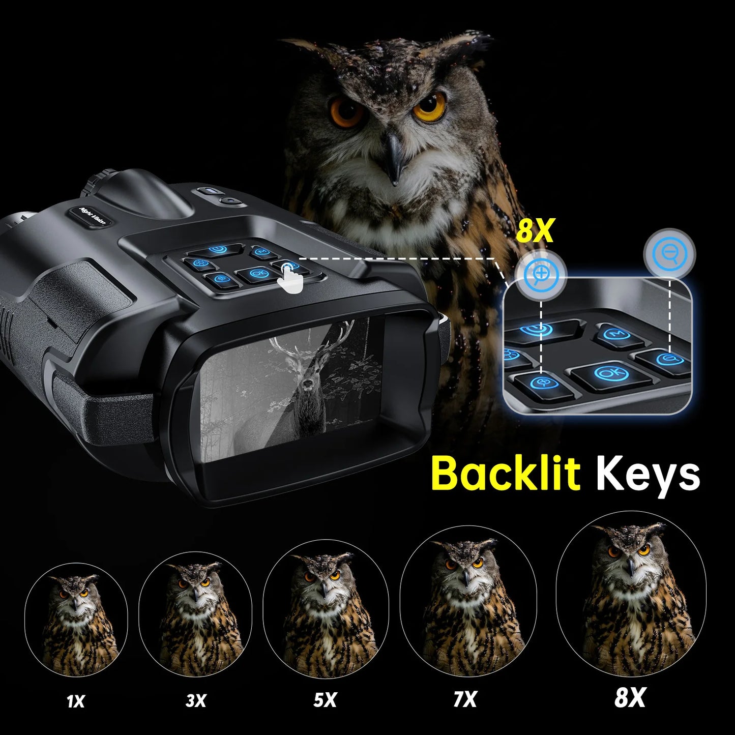 DIYIMIN Night Vision Binoculars 8X Digital Zoom Infrared 4K Goggles