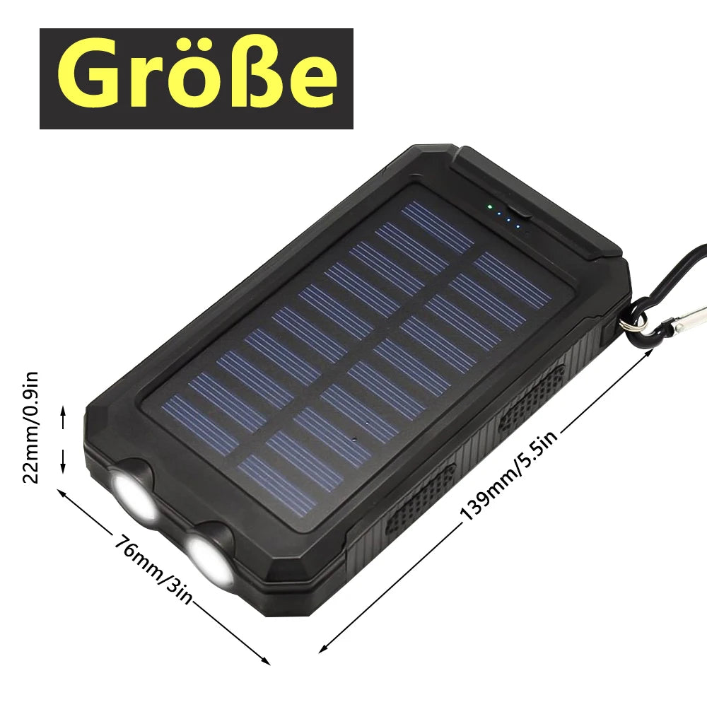 Portable 20000mAh Solar Power Bank IP67 Waterproof Dual USB Flashlight