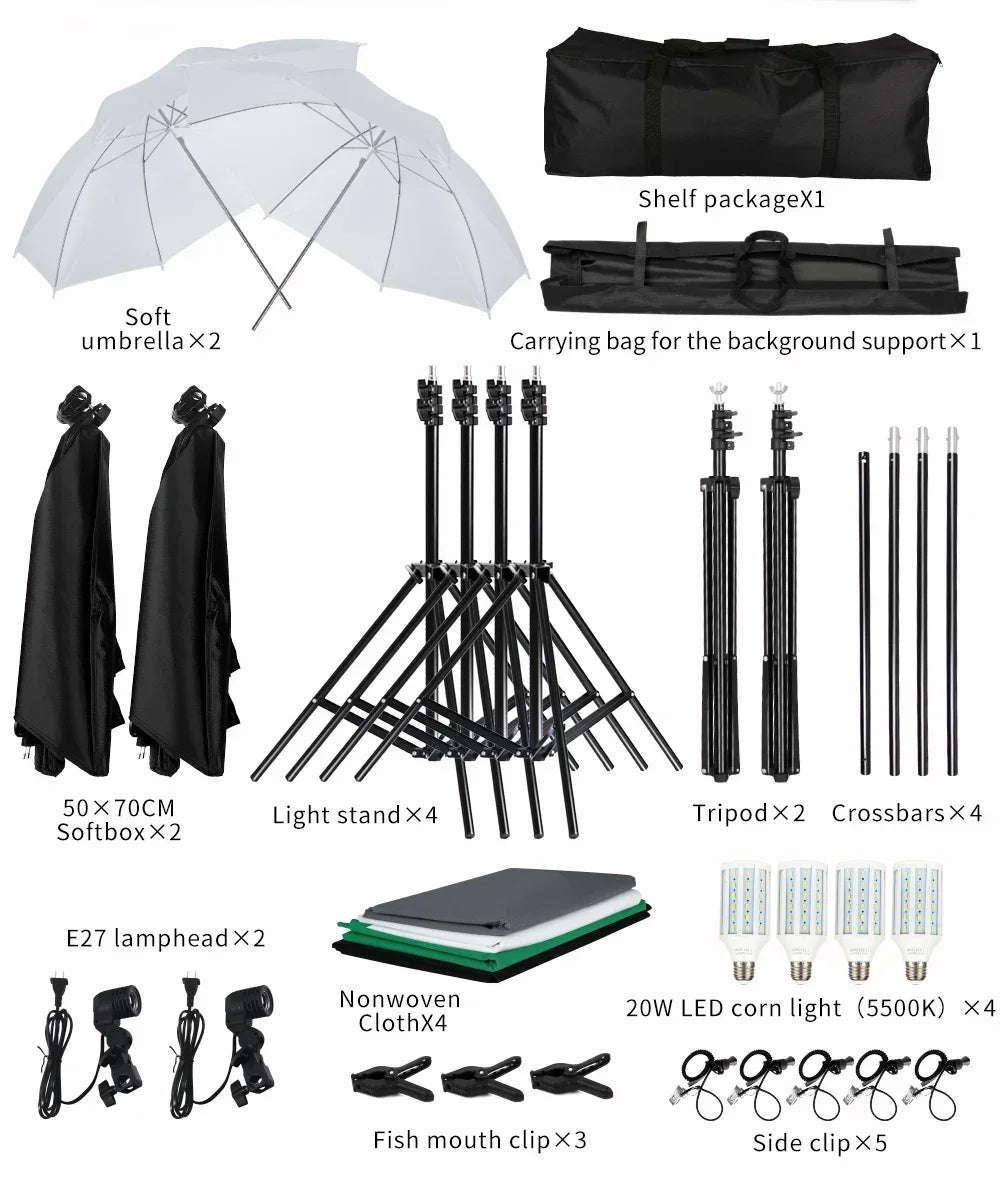 SH Studio Softbox Lighting Kit With Backdrop Stand Reflector