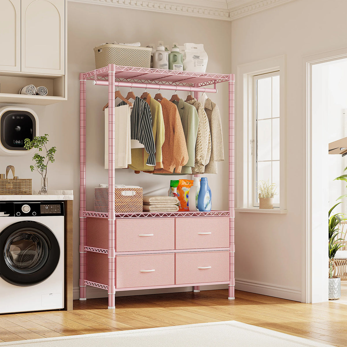 Heavy Duty Metal Coat Rack With Four Home Storage Drawers