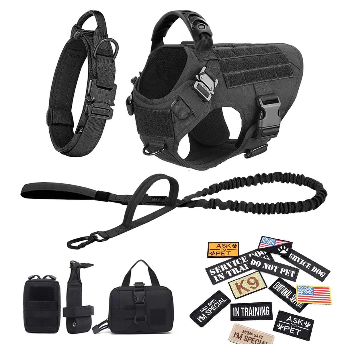 Tactical Nylon Dog Harness Vest With Padded Collar And Leash