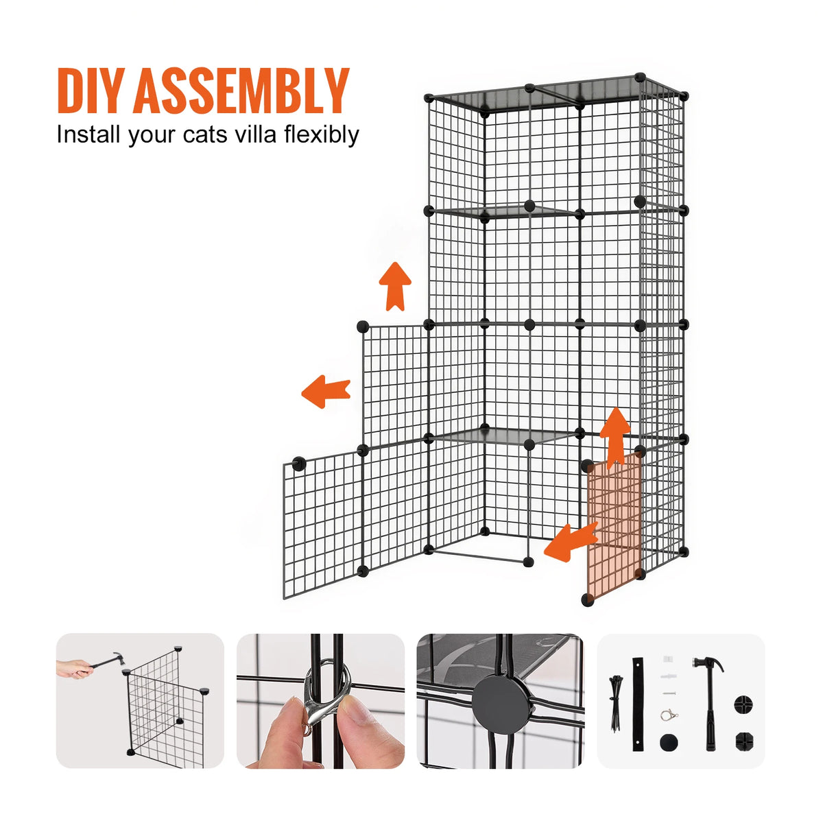 SucceBuy Detachable Metal Cat Cage With Hammock Ramp And Ladders