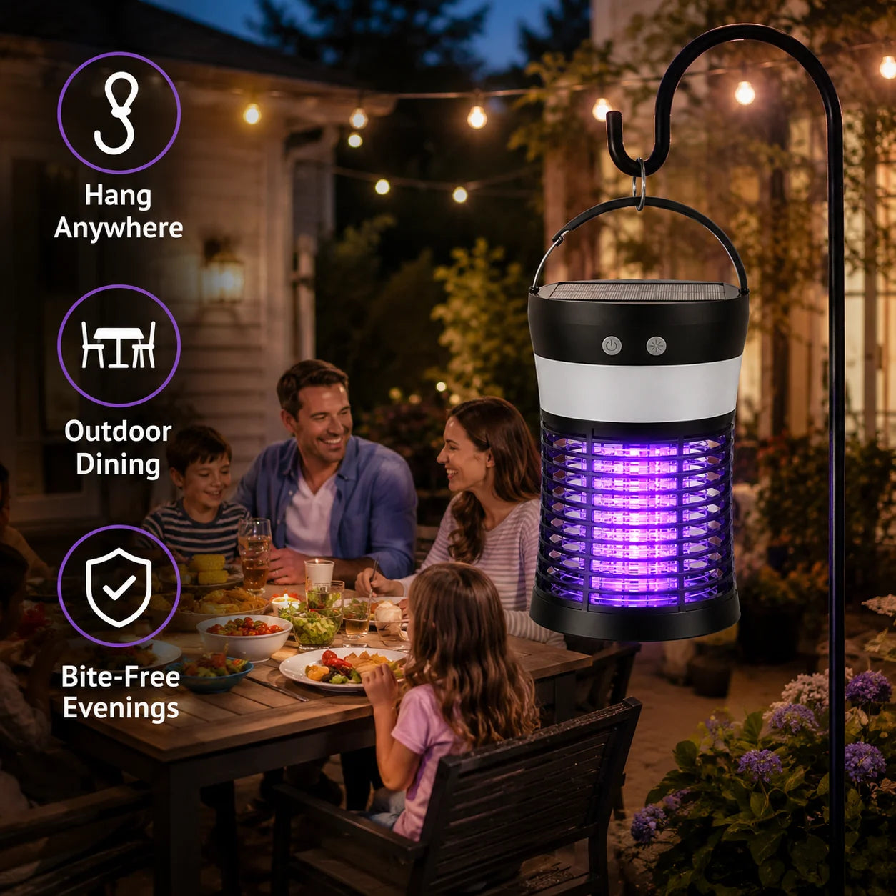 Bug Zapper Solar Mosquito Killer 3000V Rechargeable Indoor Outdoor