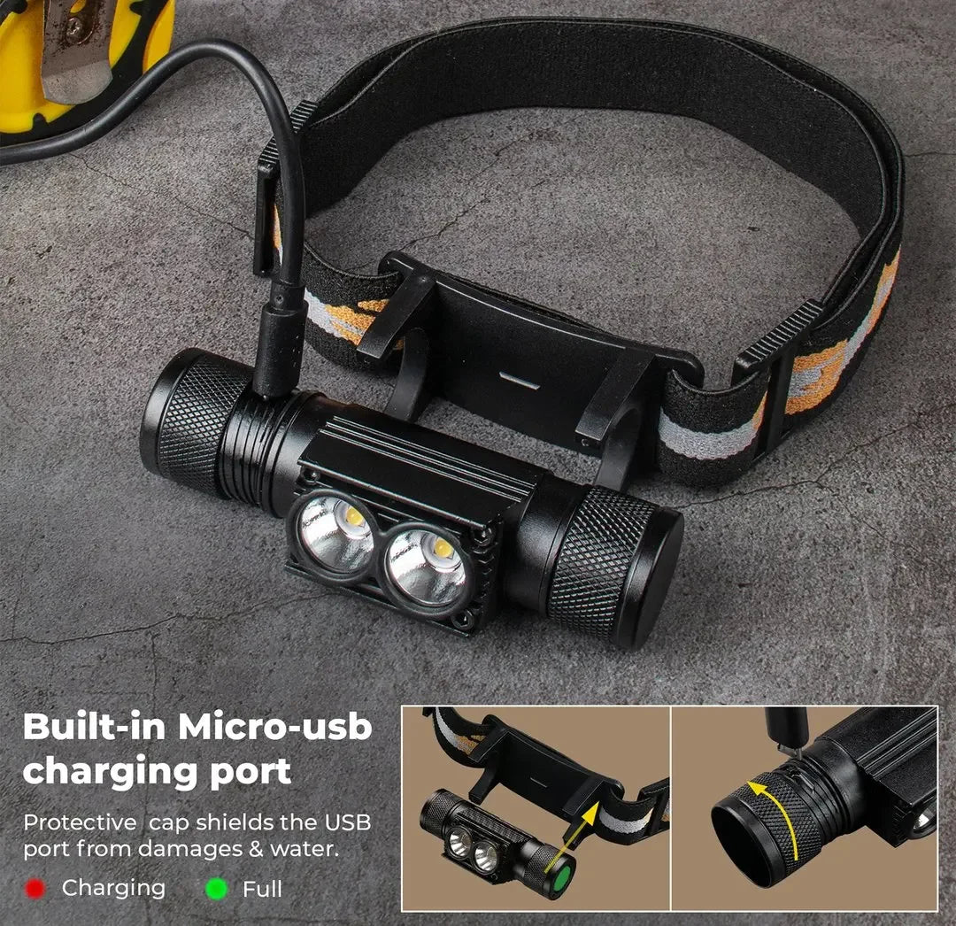 H25L USB Rechargeable Headlamp 1000LM TN3535 18650 Battery