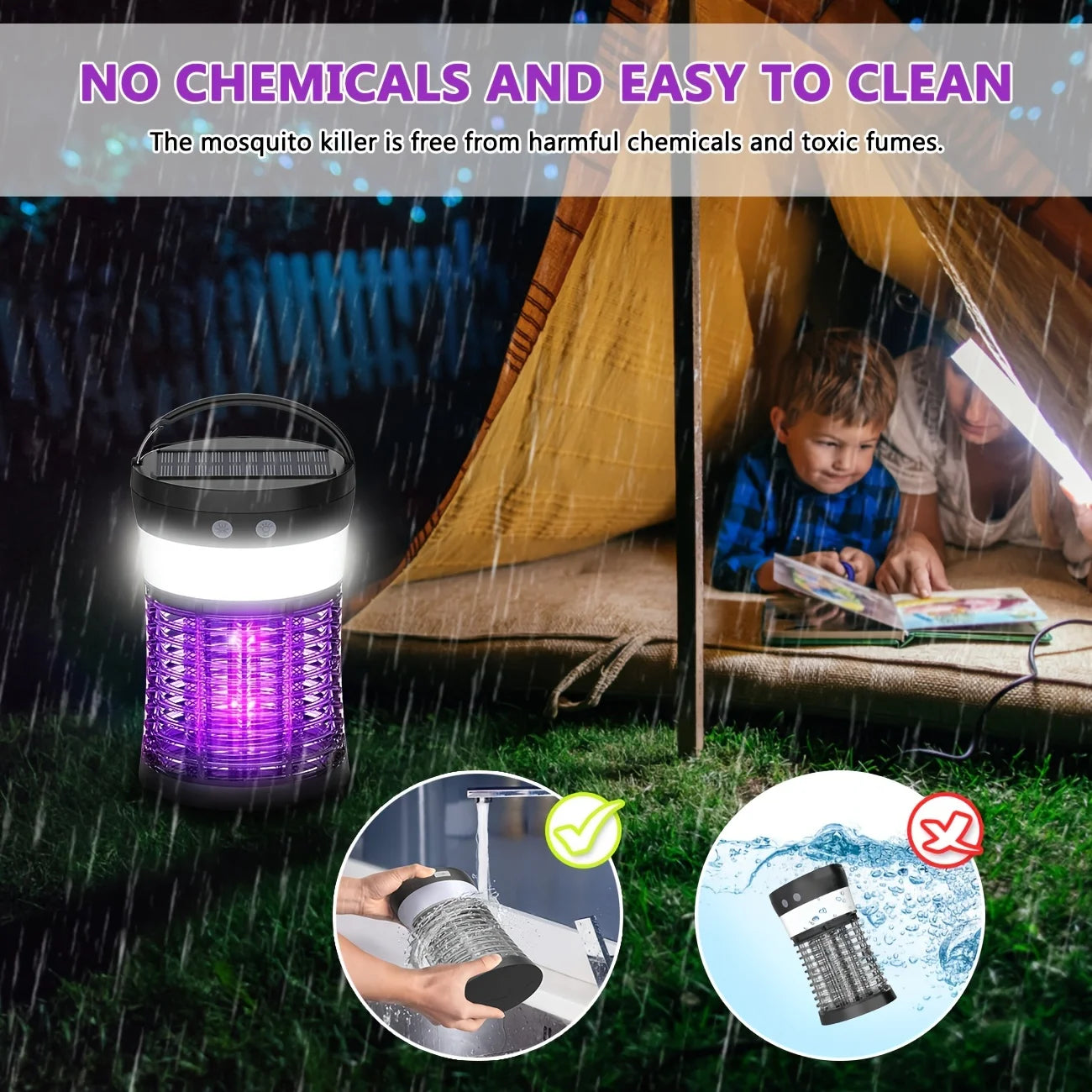 Bug Zapper Solar Mosquito Killer 3000V Rechargeable Indoor Outdoor