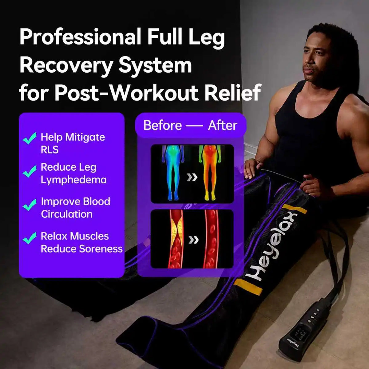 Heyelax Leg Compression Massager for Circulation, Recovery and Muscle Relief