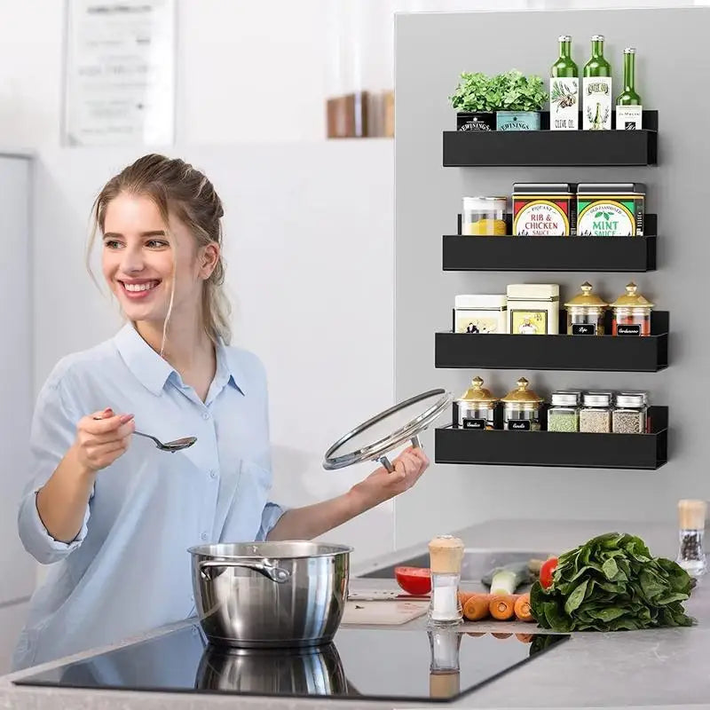 Stainless Steel Magnetic Spice Rack For Refrigerator Kitchen Organizer Shelf