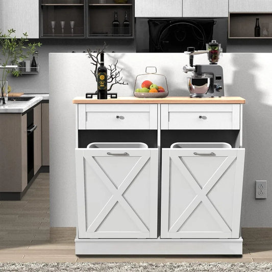 Double Tilt Out Trash Cabinet Recycling Organizer With Hideaway Drawers