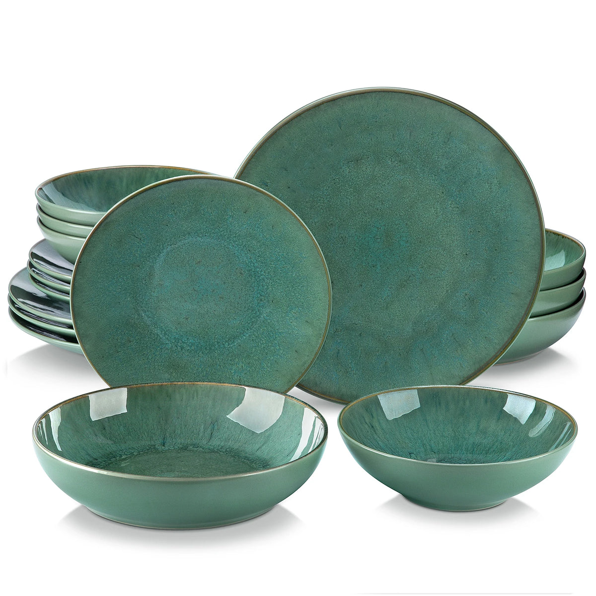 MALACASA Karst Embossed Stoneware Dinnerware Set With Bowls And Mugs