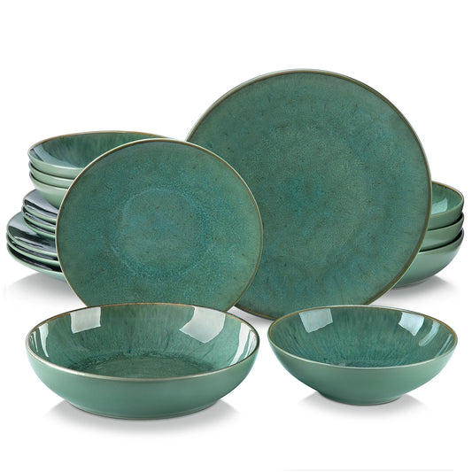MALACASA Karst Embossed Stoneware Dinnerware Set With Bowls And Mugs
