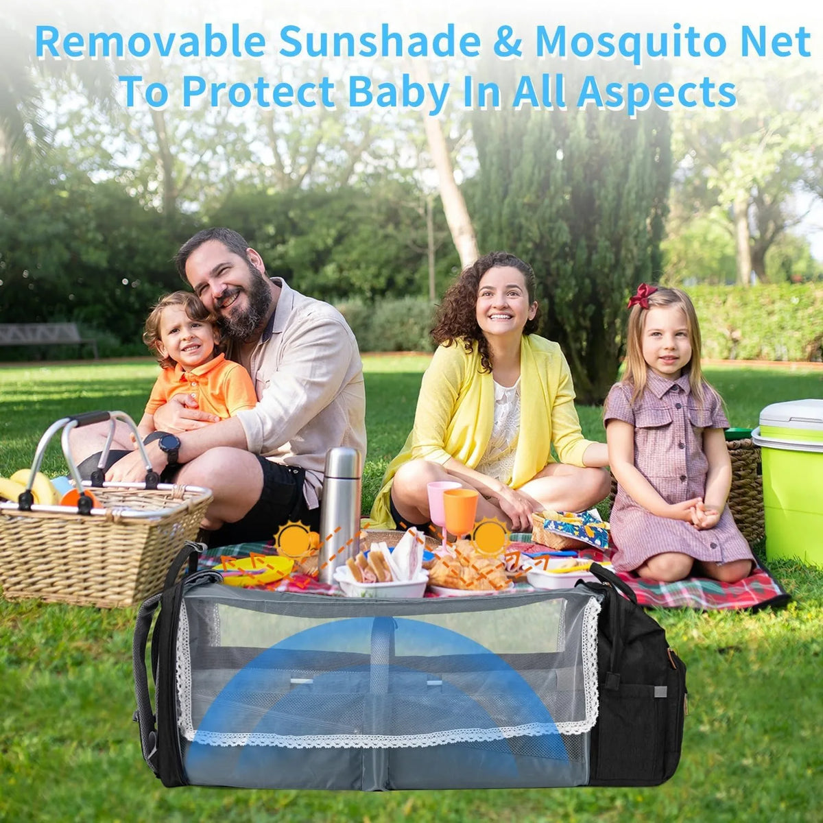 Multifunctional Diaper Backpack With Changing Bed And Insulated Bottle Pocket