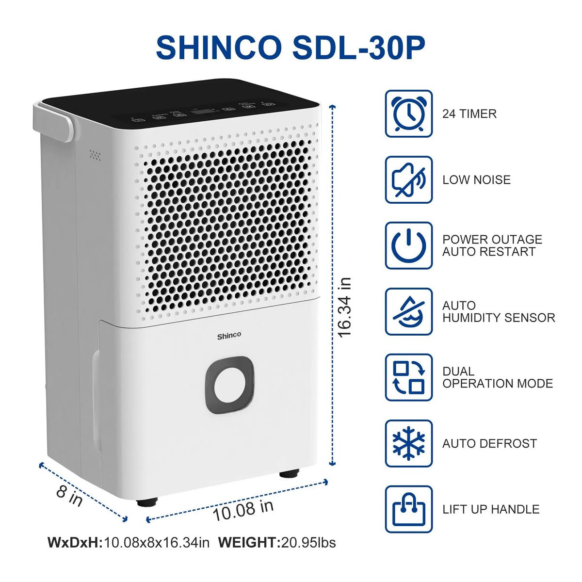 Shinco Portable Dehumidifier With Drain Hose For Home And Basements