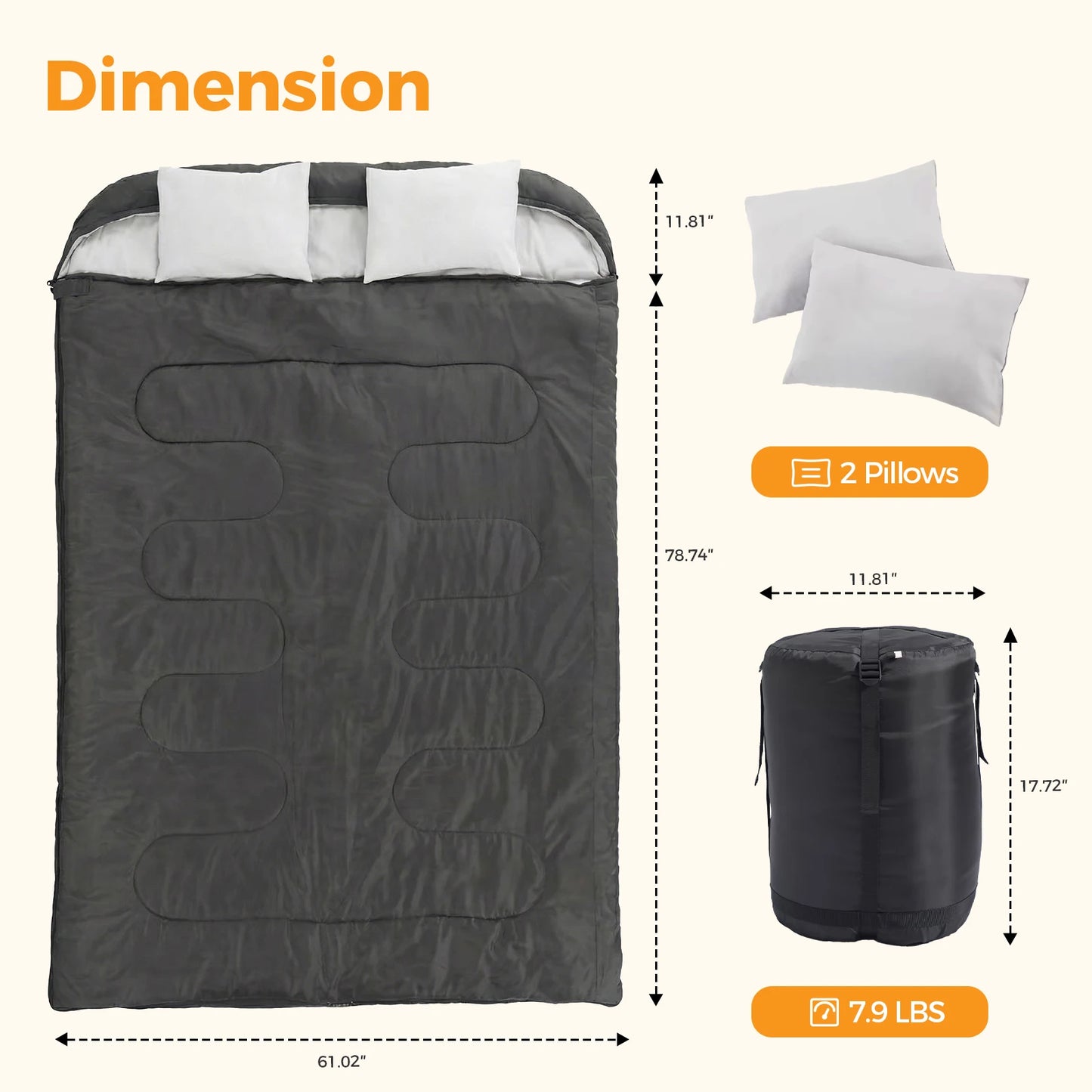 Double Sleeping Bag For Adults With Pillow Three Season Portable