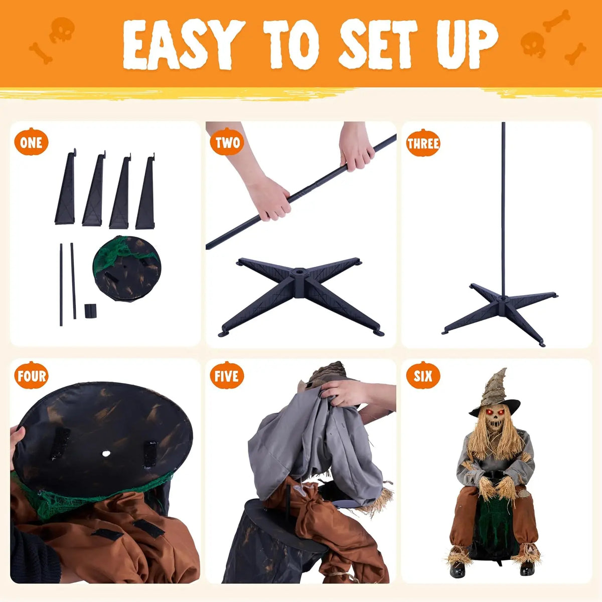 Joyfy Halloween Animatronic Sound Activated Scarecrow Prop