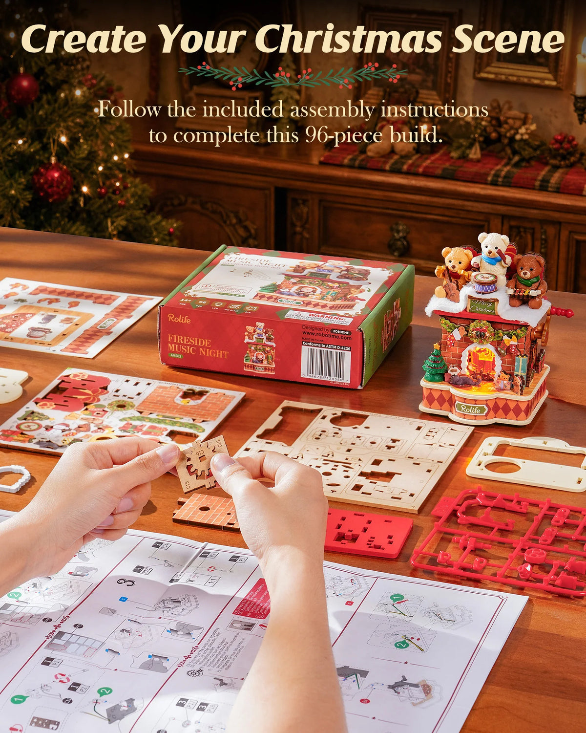 Rolife Fireside Music Night Wooden Puzzle Music Box Craft Kit