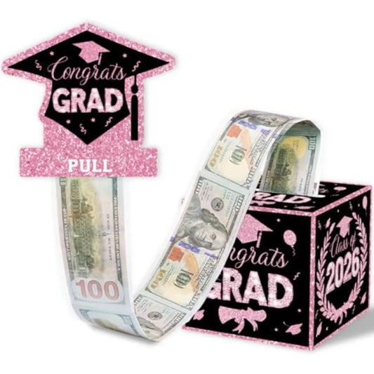 2026 Graduation Money Gifts Pull Box for Cash, Black and Pink Class of 2026 Graduation Money Holder for Grad Party