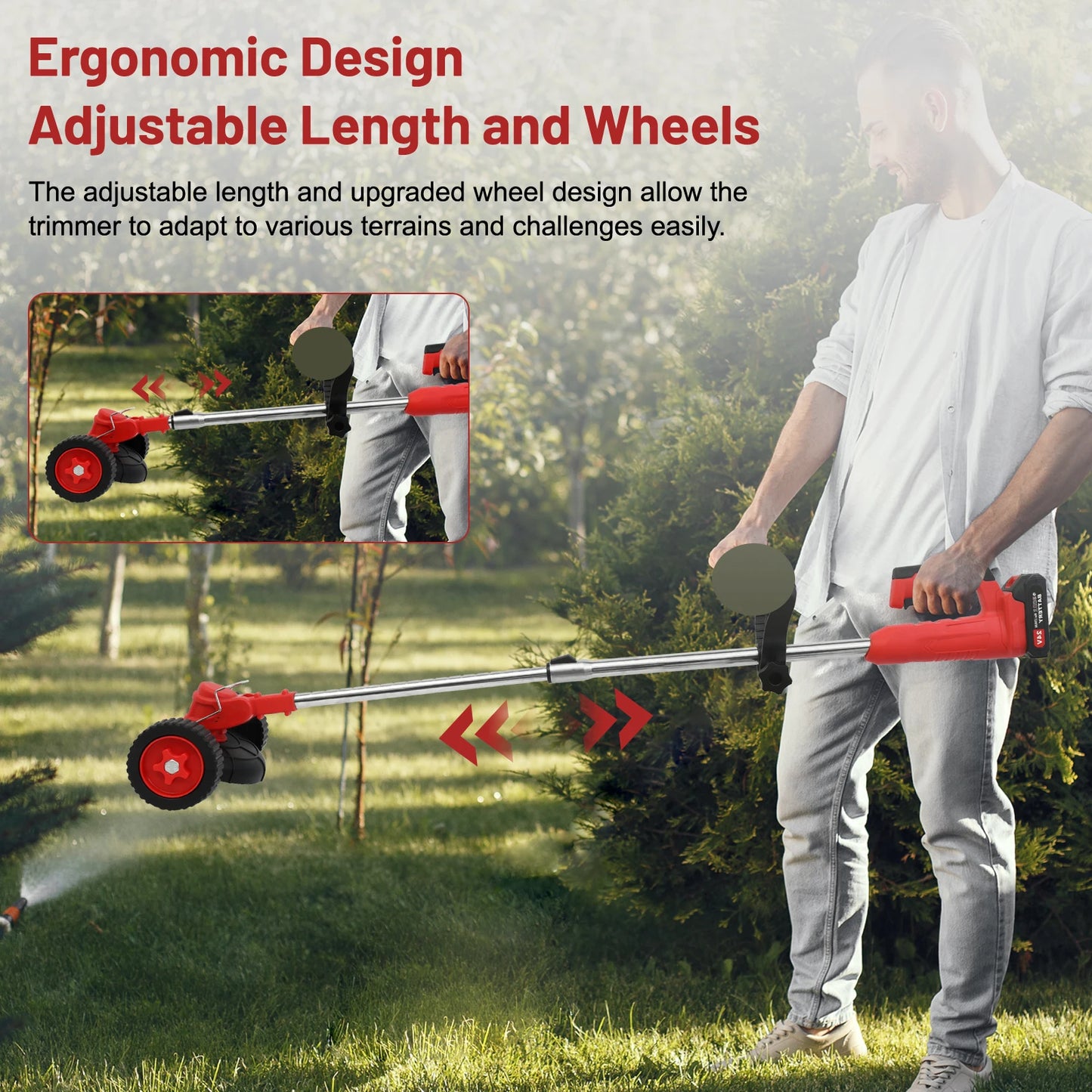 3-in-1 Cordless Grass Trimmer Electric Lawn Mower Edger Weed Wacker 21V with Wheels Battery 3 Cutting Blade Lawn Garden Tool