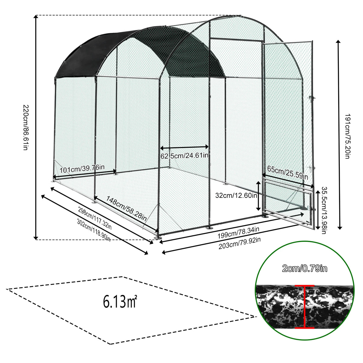 Borwart Outdoor Chicken Coop Cage with Nylon Netting Metal Tubes
