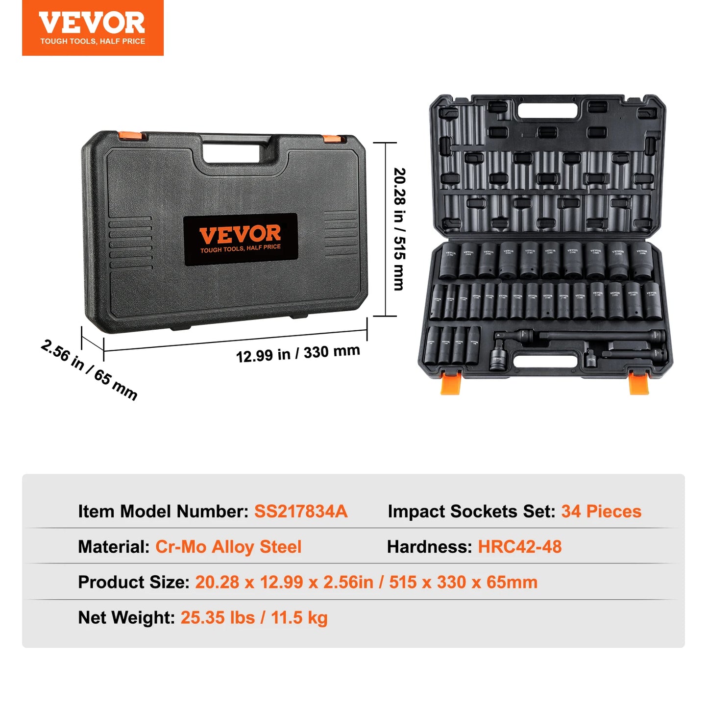 SucceBuy CrV CrMo Alloy Steel Impact Socket Set SAE Metric 23 33 34 48 65 PC
