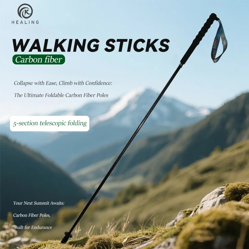 Local+ Lightweight T800 Carbon Fiber Walking Running Sticks Collapsible Telescopic Hiking Cane Trekking Poles for City Use